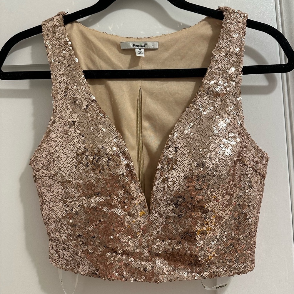 Rose Gold Sequin Sweetheart Neckline Tank Top